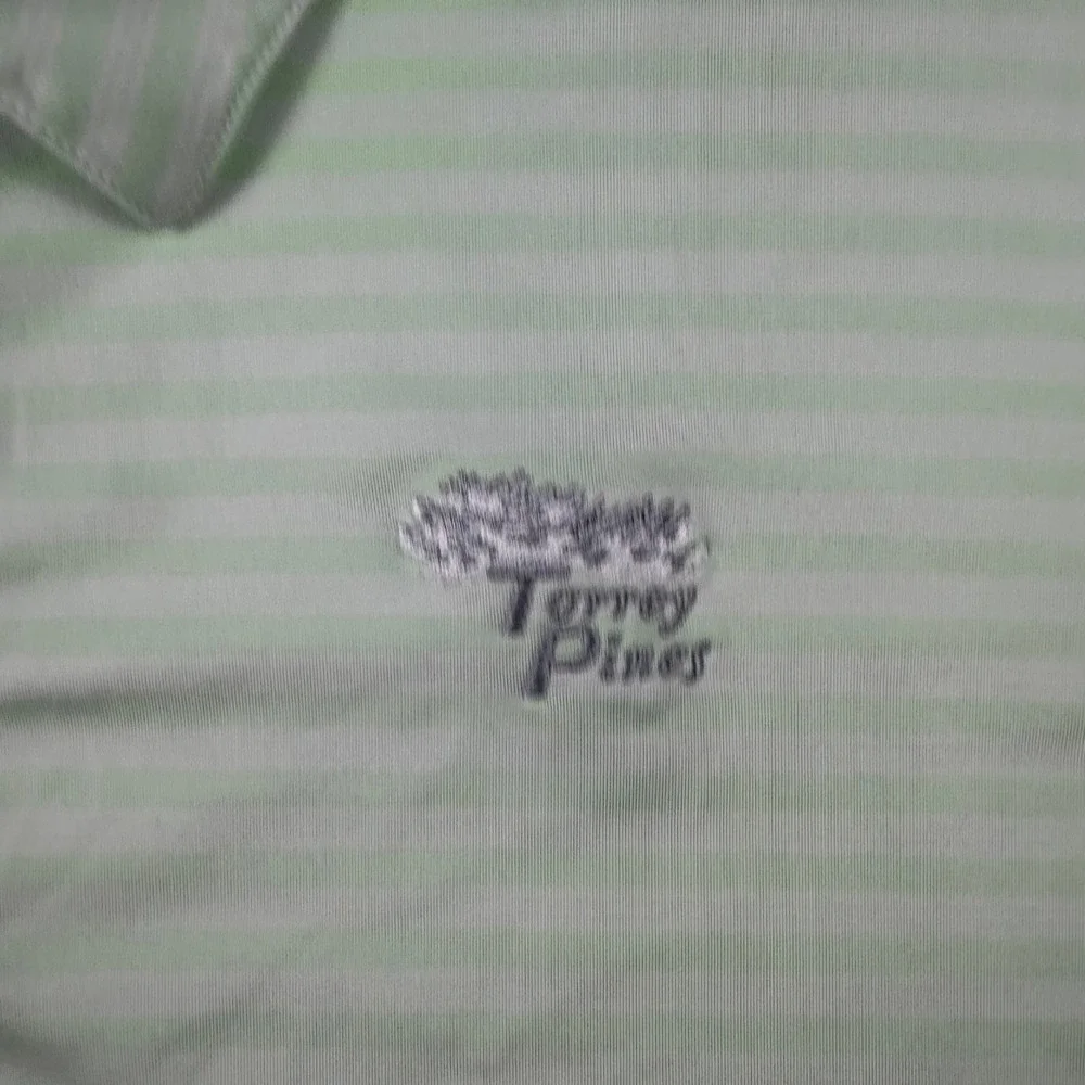 Adidas Polo Shirt Mens XL Green Striped Torrey Pines Golf Performance Short